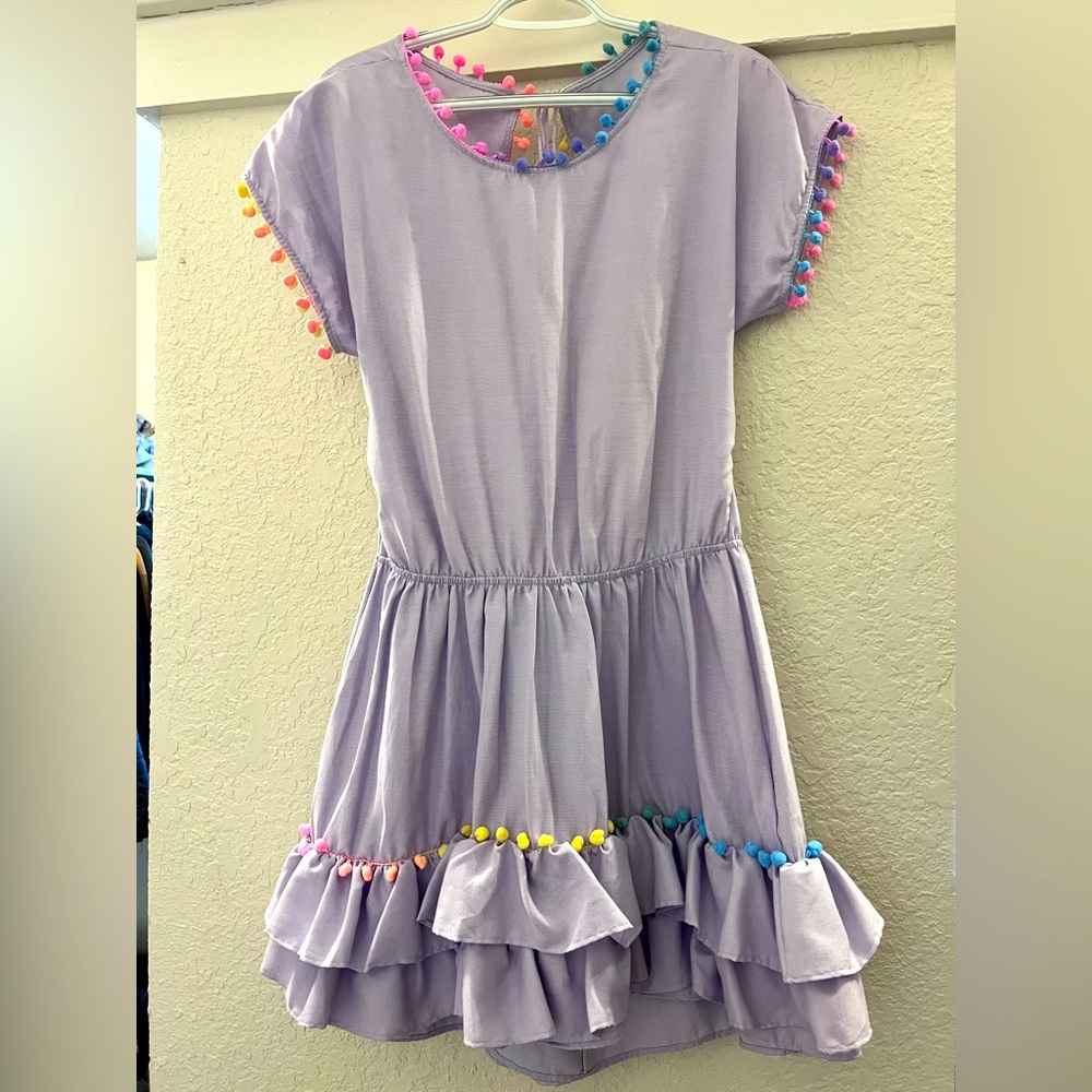 Peixoto Lilac Coverup with Colorful Pom-Poms